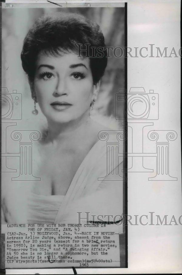 1963 Actress Arline Judge returns to movies after taking time off ...