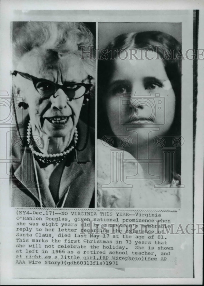 1971 Press Photo Given Virginia O&#39;Hanlon Douglas given prominence for letter. - Historic Images