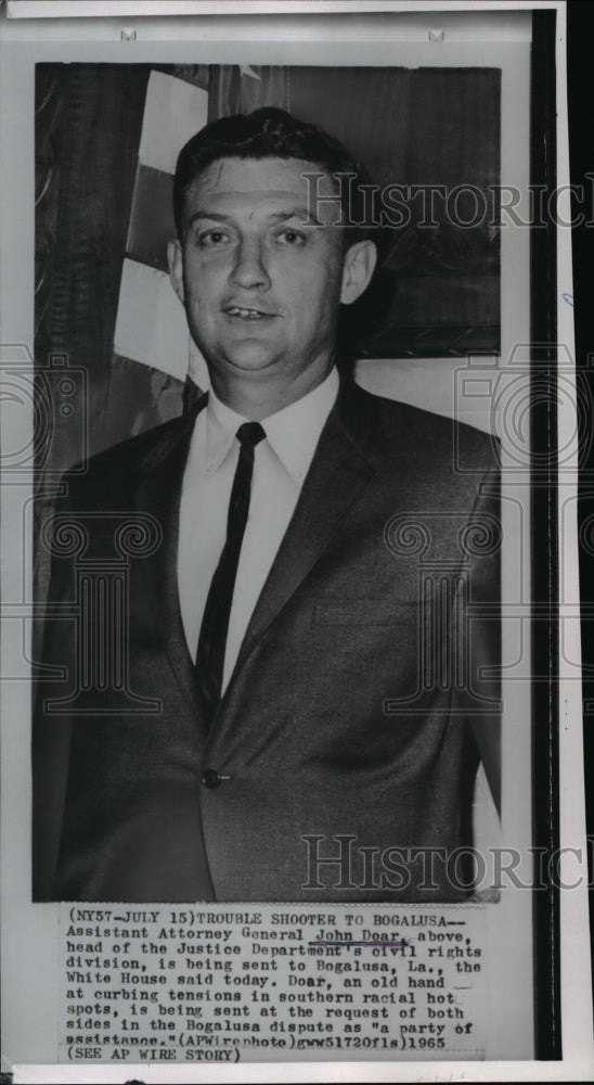 1965 Press Photo Asst. Attorney General John Doar, to assist in Louisiana - Historic Images