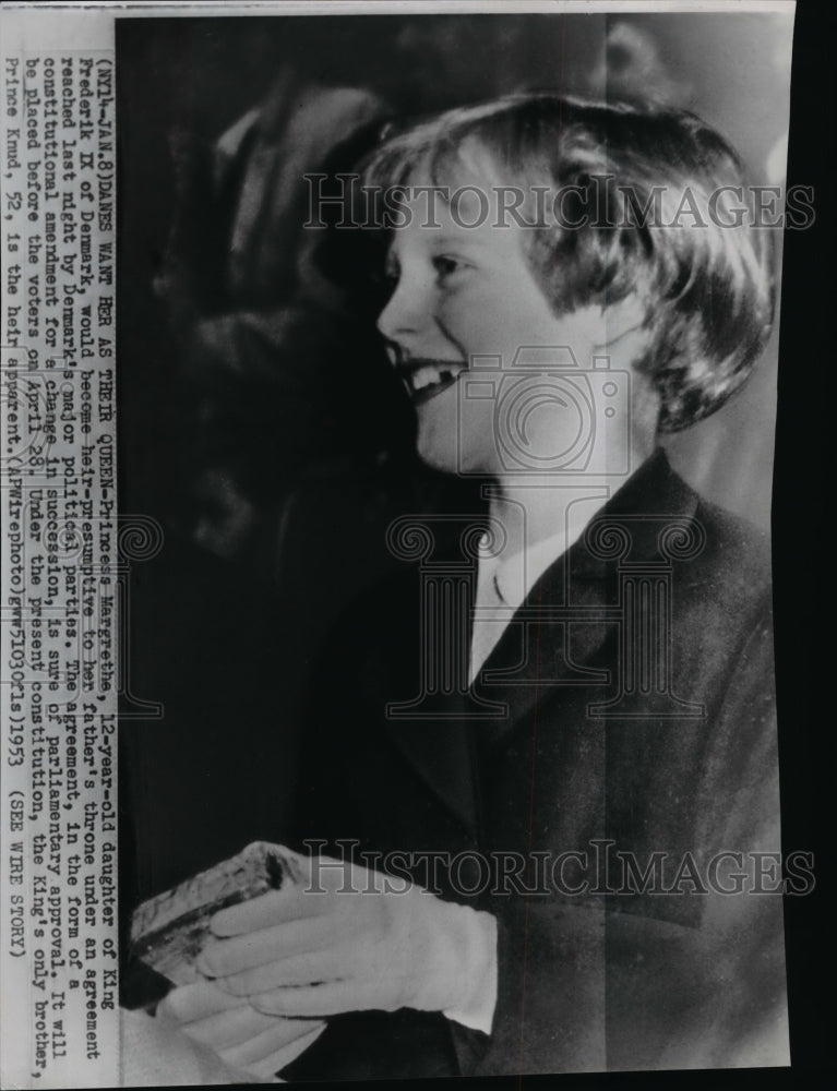 1953 Press Photo Princess Margrethe age 12-daughter of King Frederik of Denmark. - Historic Images