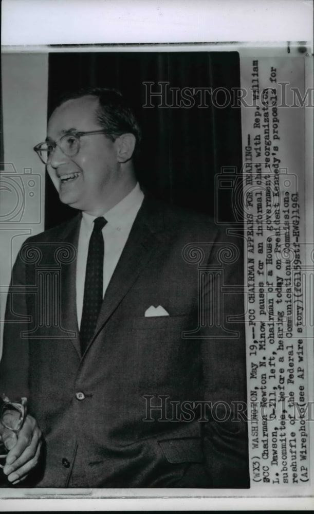 1961 Press Photo FCC Chairman Newton N. Minow speaks at Kennedy hearing - Historic Images