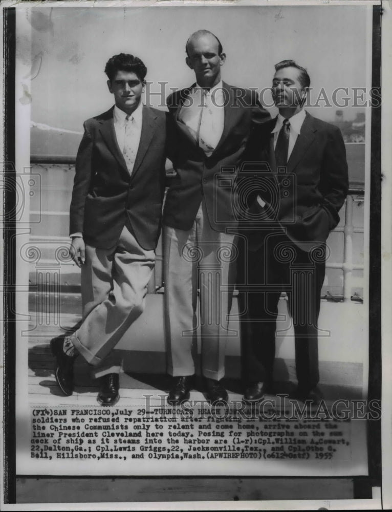 1955 Press Photo Cpl. William Cowart, Cpl. Lewis Griggs and Cpl. Otto Bell - Historic Images