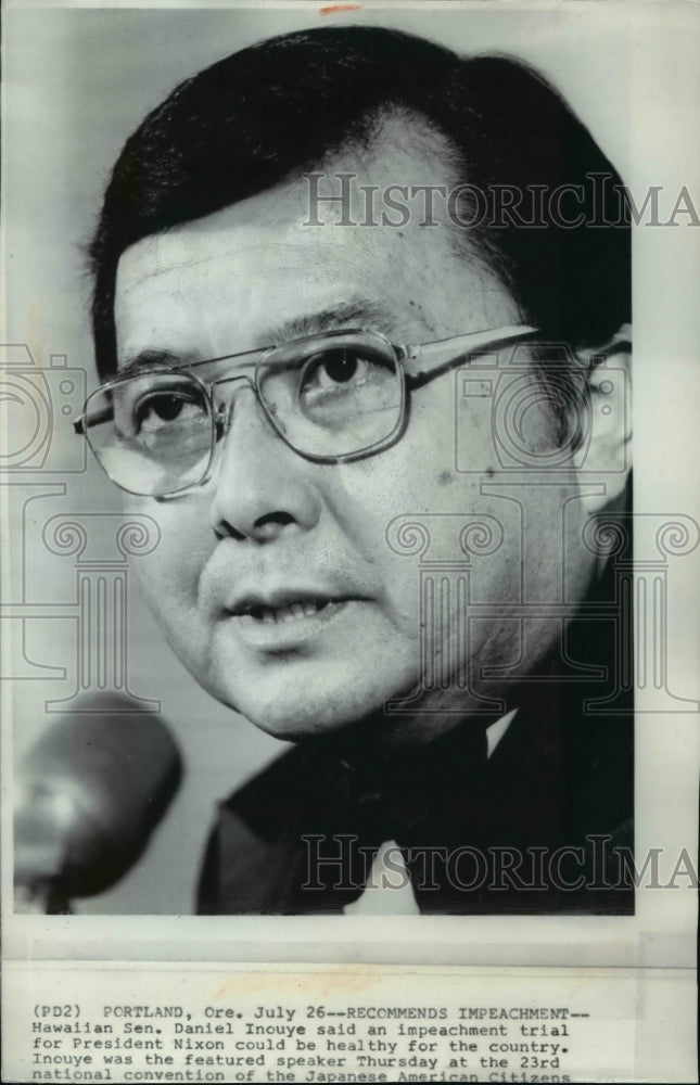 1977 Press Photo Hawaiian Sen. Danial Inouye in Portland, Oregon - Historic Images