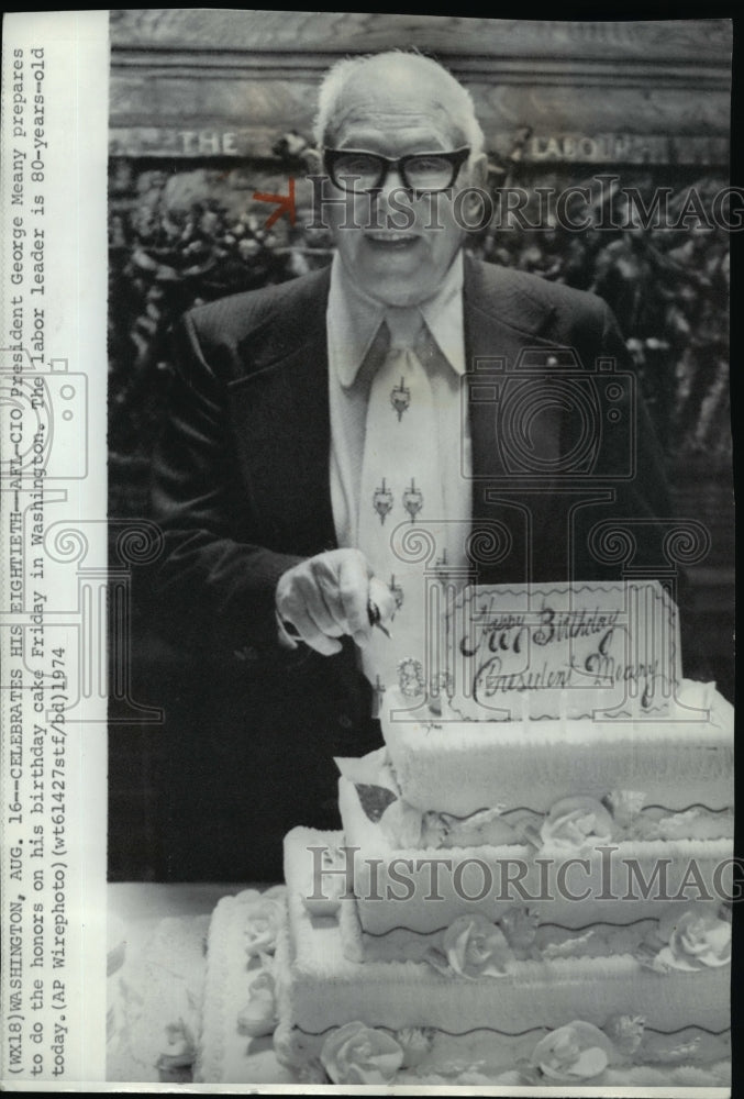 1974 Press Photo AFL-CIO President George Meany celebrates 80th Birthday - Historic Images