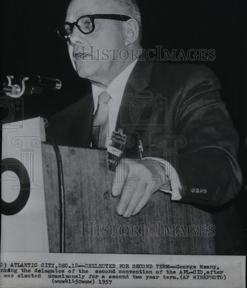 1957 Press Photo AFL-CIO President George Meany elected for second term- Historic Images