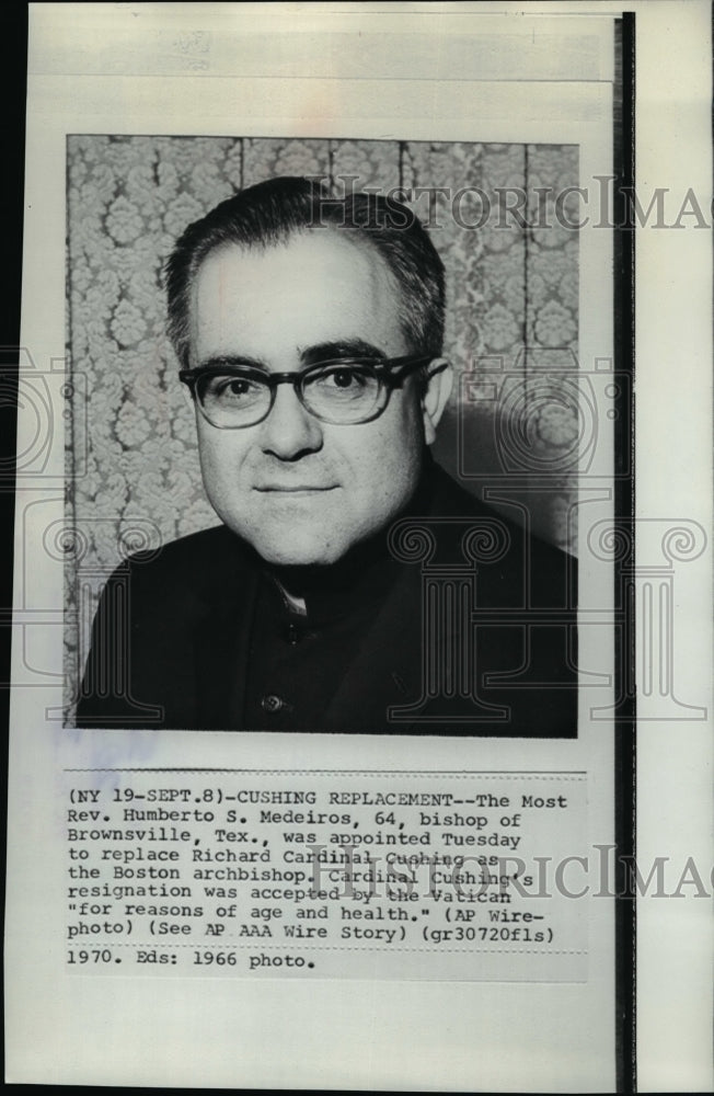 1966 Press Photo The Most Rev. Humberto S. Medeiros, Bishop of Brownsville, Tx - Historic Images