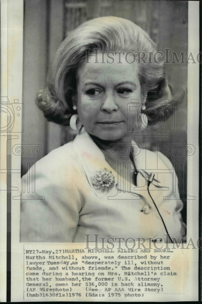 1976 Press Photo Martha Mitchell, wife of Atty. Gen. John Mitchell - Historic Images