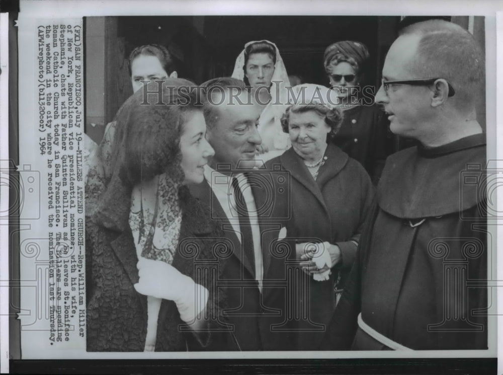 1964 Press Photo Rep. William Miller and his wife at St. Boniface Church - Historic Images