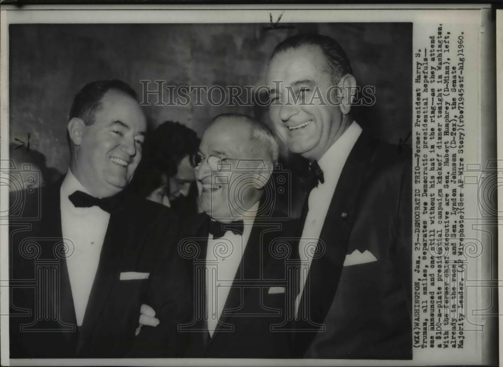 1960 Former Pres. Truman posing with Sen. Humphrey and Sen. Johnson - Historic Images