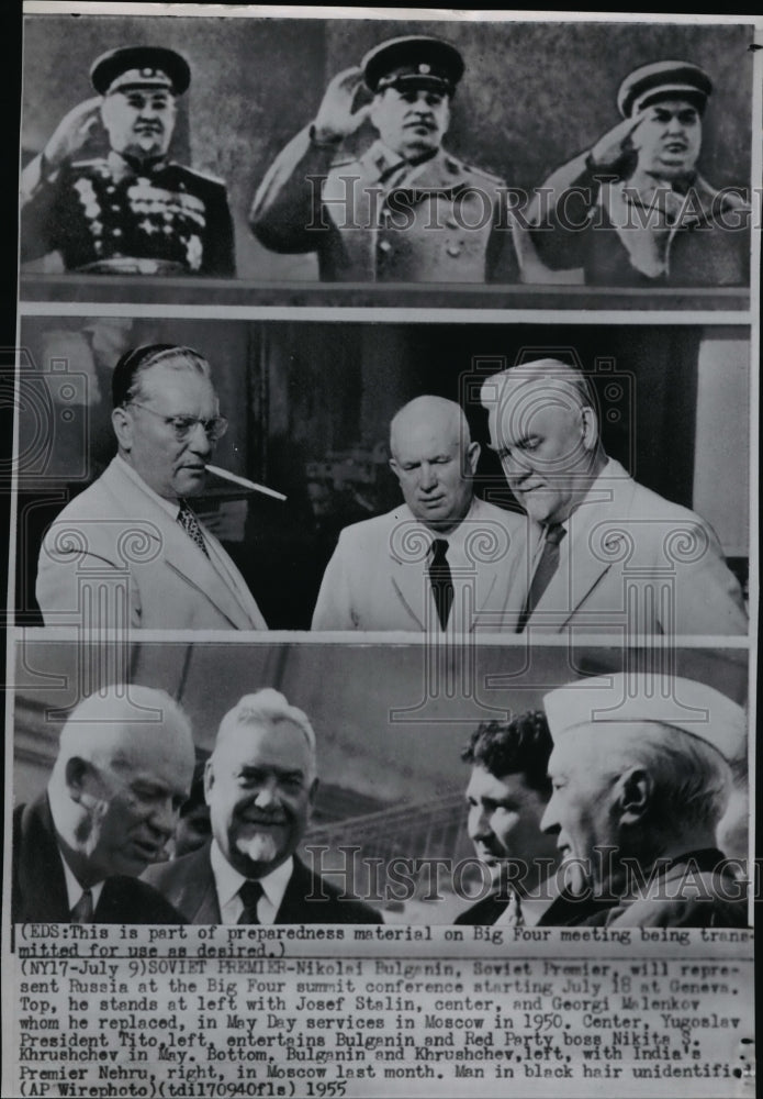 1955 Press Photo Nikolai Bulganin, Josef Stalin, Georgi Malenkov and J. Stalin - Historic Images