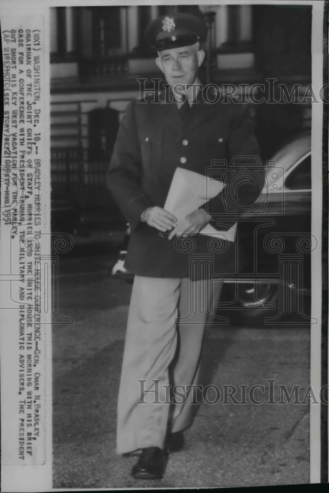 1951 Press Photo Gen. Omar Bradley visits President Truman at the White House-Historic Images