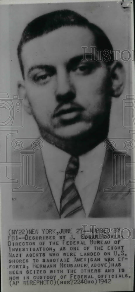 1942 Press Photo Herman Neubauer, one of eight Nazi agents who landed on U.S. - Historic Images
