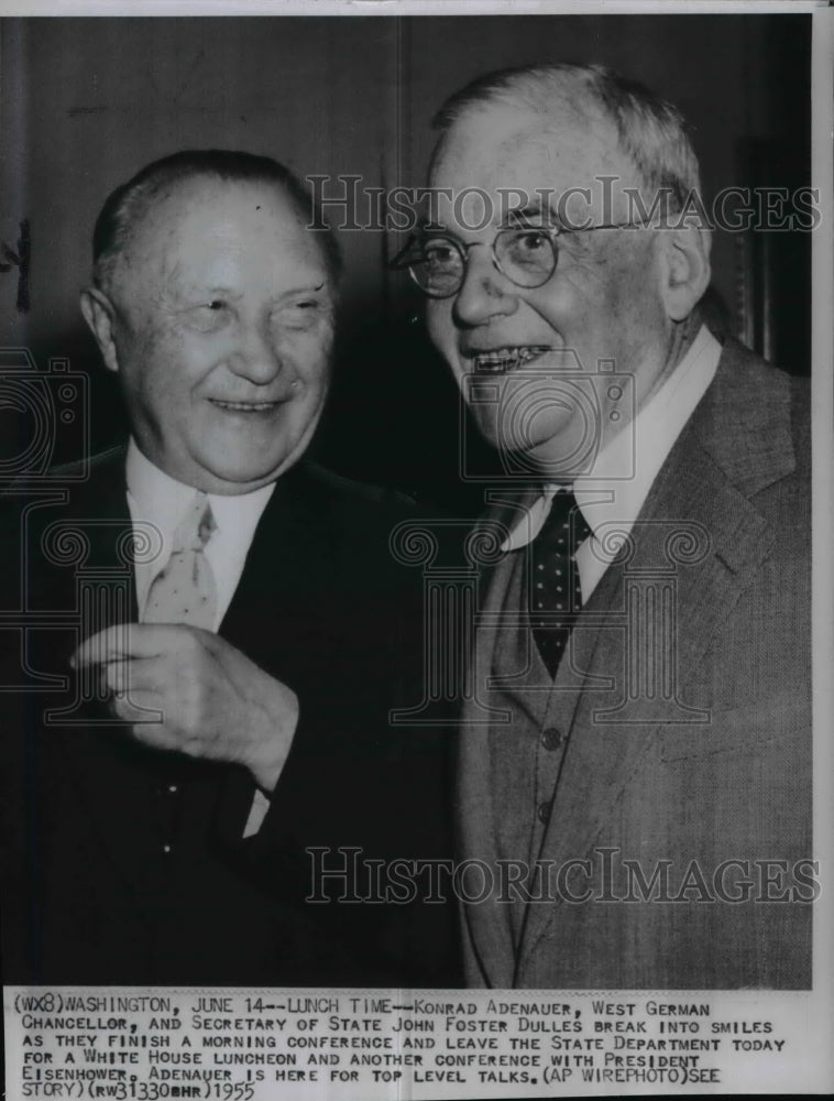 1955 Konrad Adenauer with Sec. of State John Foster Dulles in Wash. - Historic Images