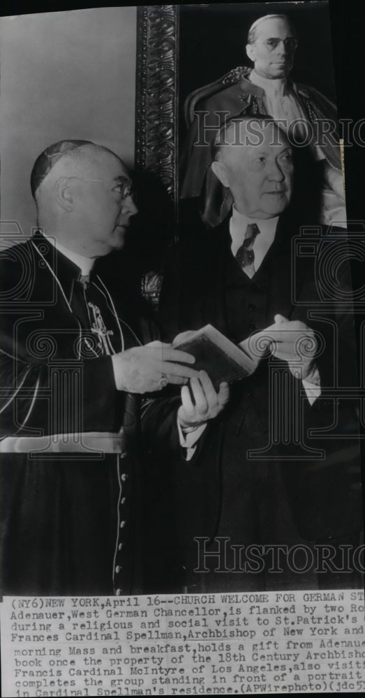 Press Photo Konrad Adenauer with Cardinal McIntyre at St. Patrick&#39;s cathedral - Historic Images