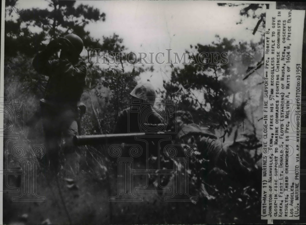 1951 PFC. Robert B. Johnston provides fire backup in Korea - Historic Images