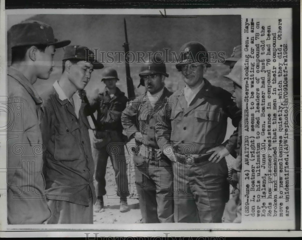 1952 Press Photo Gen. Haydon L. Boatner awaiting answers from Red leaders - Historic Images