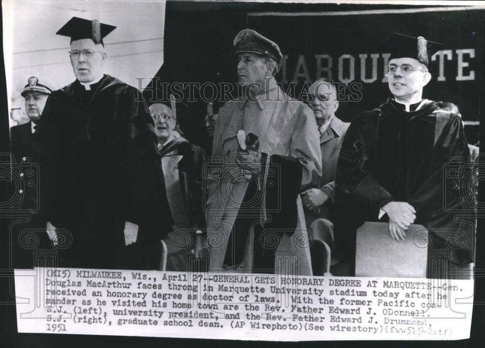 1951 Press Photo Gen. D. MacArthur gets honorary degree at Marquette University - Historic Images