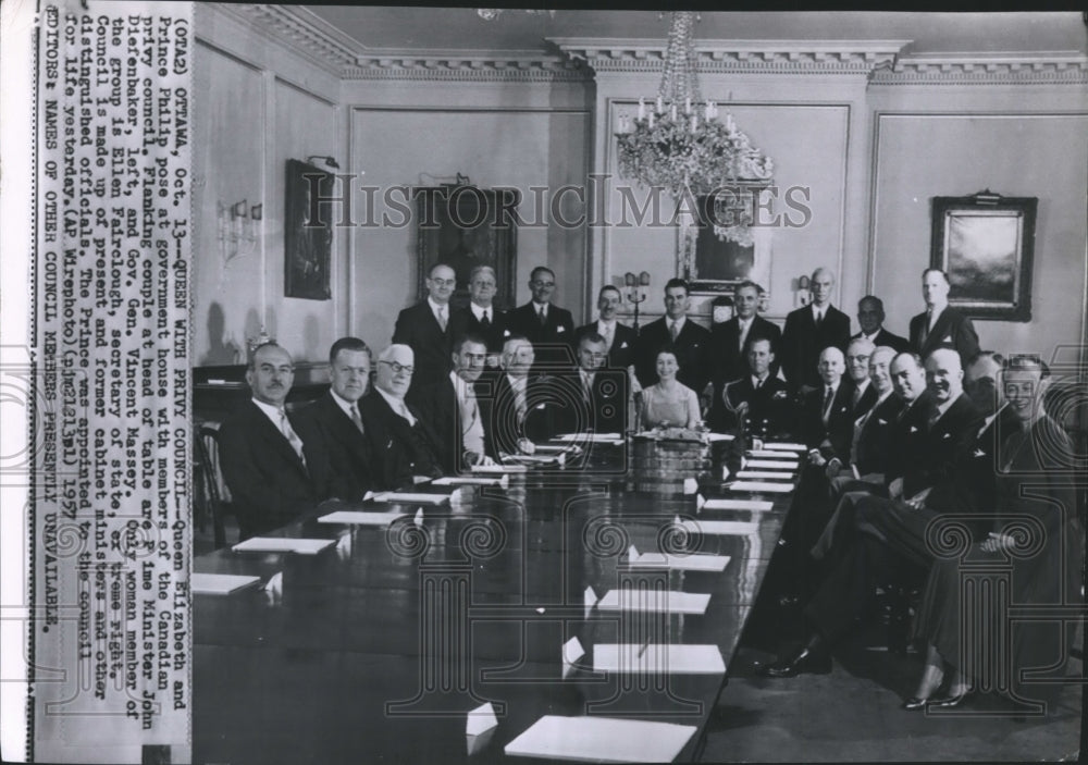 1957 Queen Elizabeth and Prince Philip with Canadian Privy Council - Historic Images