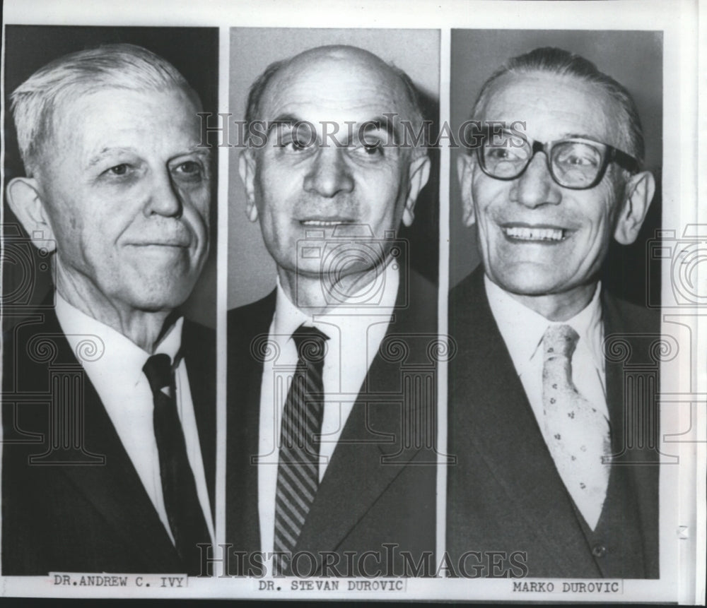 1966 Press Photo Dr. Andrew C. Ivy, Dr. Stevan Durovic & Marko Durovic.-Historic Images