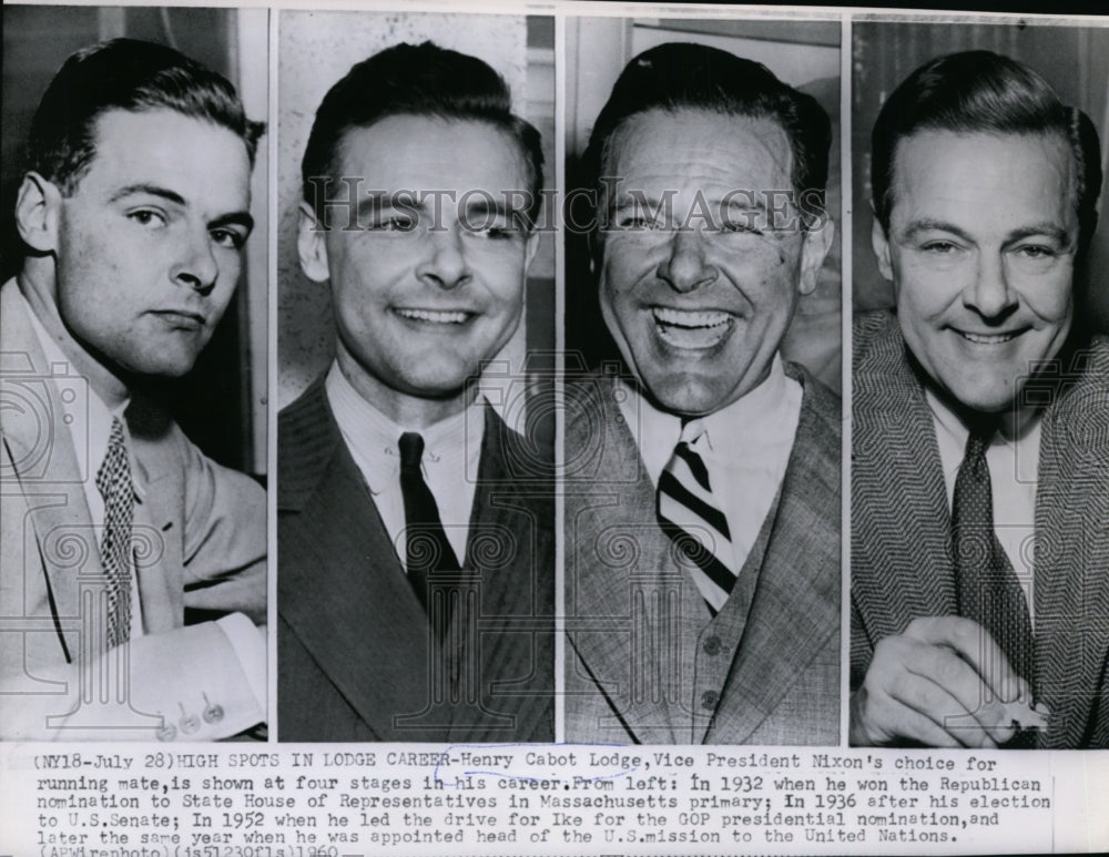 1960 Press Photo The faces of Henry Cabot Lodge, Nixon&#39;s choice for V.P.-Historic Images