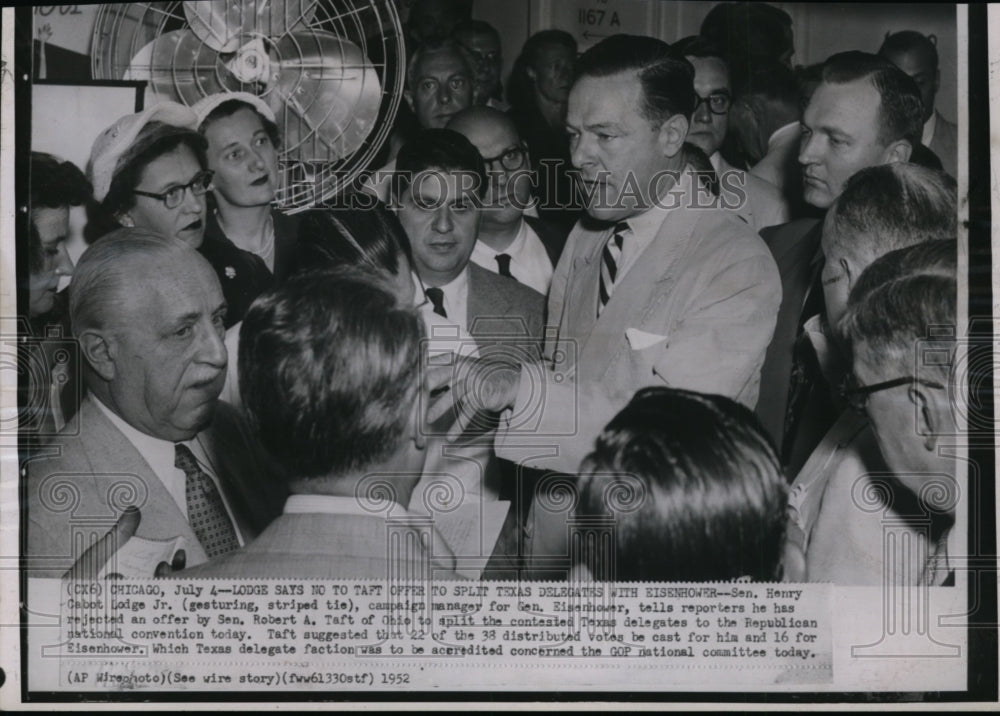 1952 Press Photo Sen. Henry Cabot Lodge, Jr., campaigns for General Eisenhower - Historic Images