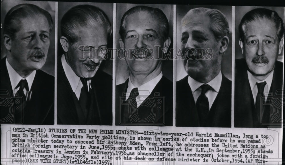 1957 The faces of British Prime Minister Harold Macmillan - Historic Images