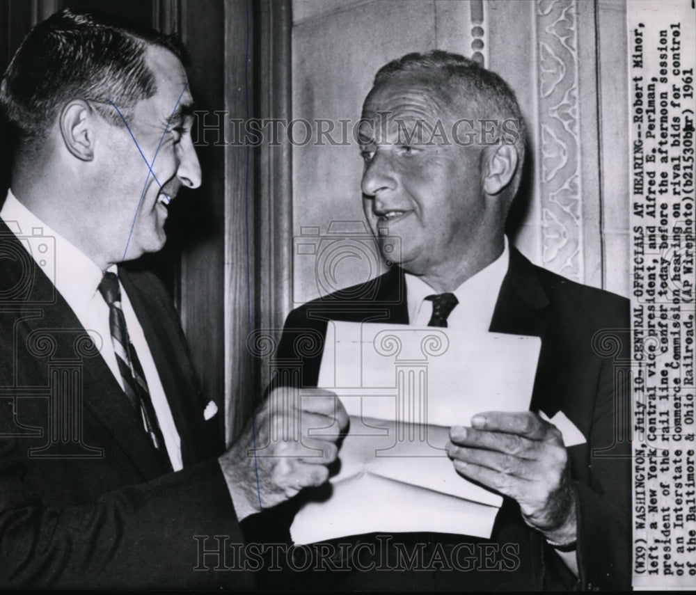 1961 Robert Miner and Alfred Perlman confer before hearing - Historic Images