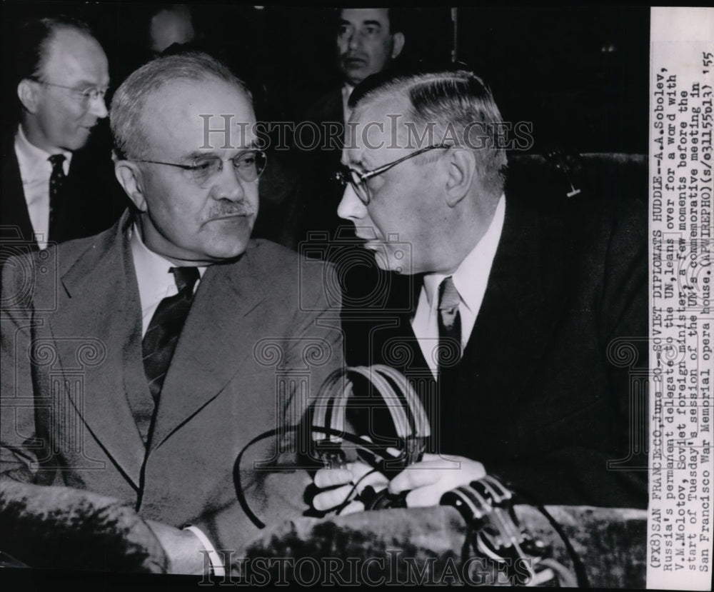 1955 Press Photo A.A. Soblev, Russian delegate to the UN, with V.M. Volotov - Historic Images