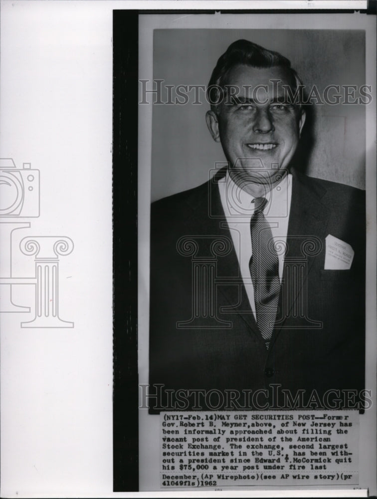 1962 Former Gov. Robert B. Meyner of New Jersey. - Historic Images