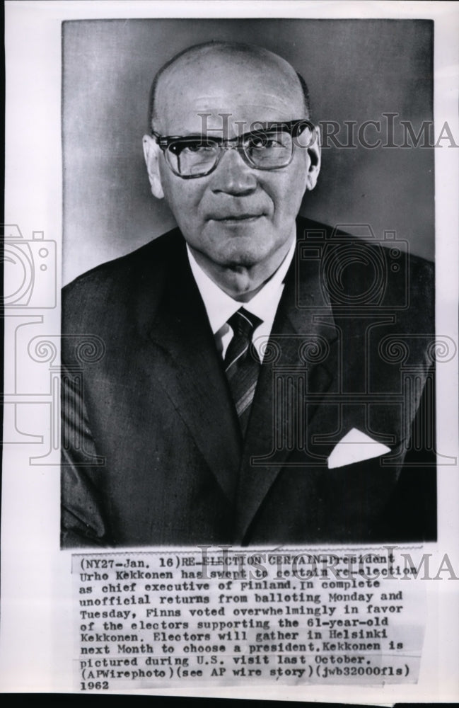 1962 Press Photo President Urho Kekkonen of Finland. - spw06330-Historic Images