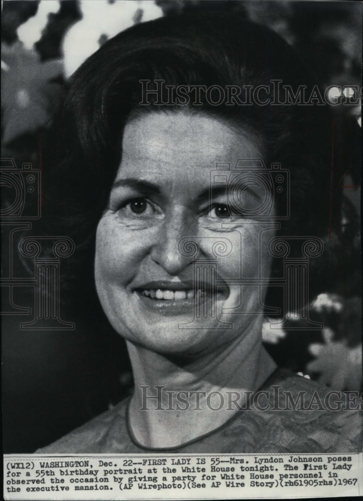 1967 Press Photo First Lady Mrs. Lyndon Johnson turns 55. - Historic Images