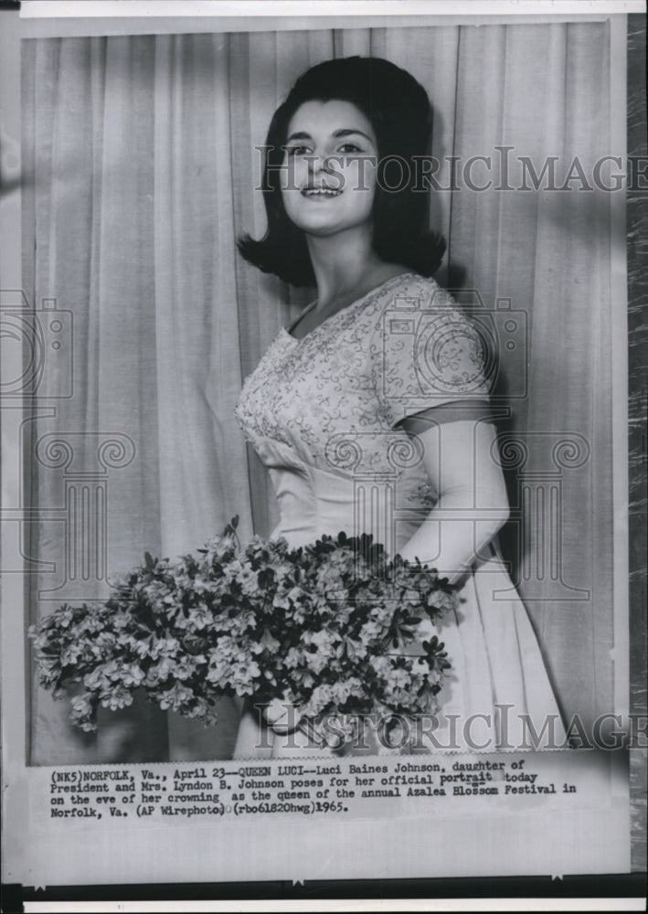 1965 Press Photo Luci Baines Johnson, to be Queen of Azalea Blossom Festival.-Historic Images