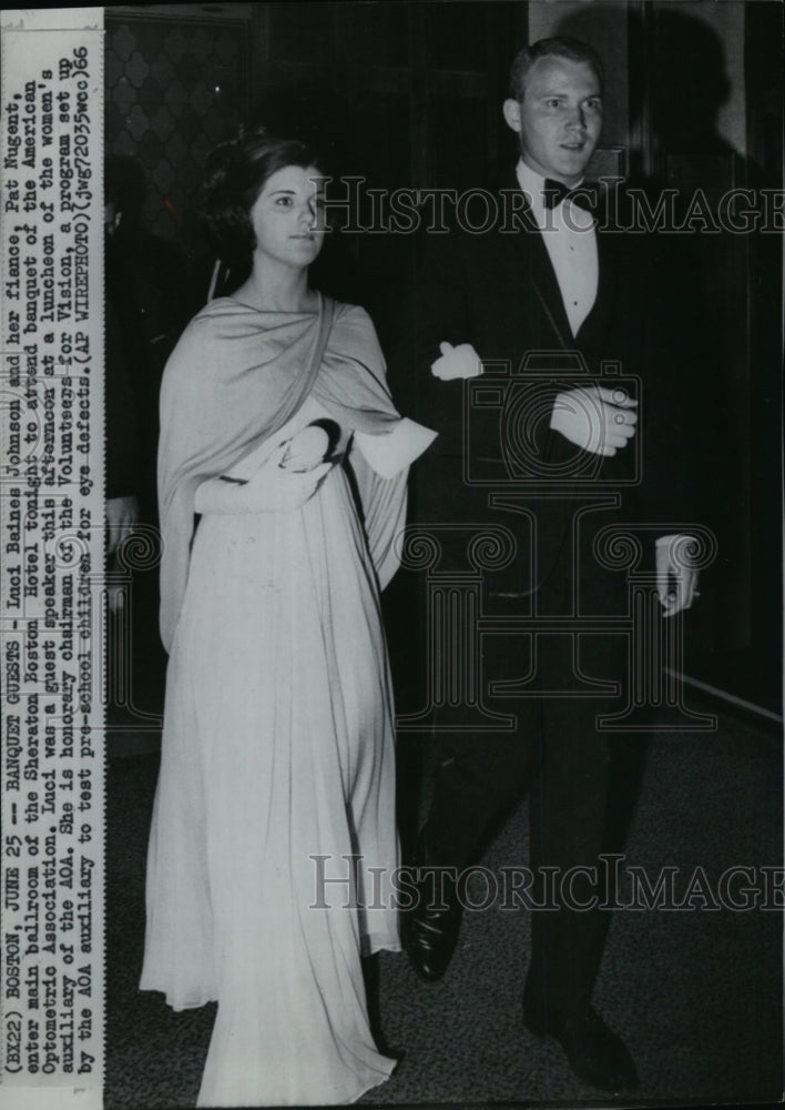 1966 Luci Johnson and Fiance Patrick at Sheraton Boston for banquet. - Historic Images