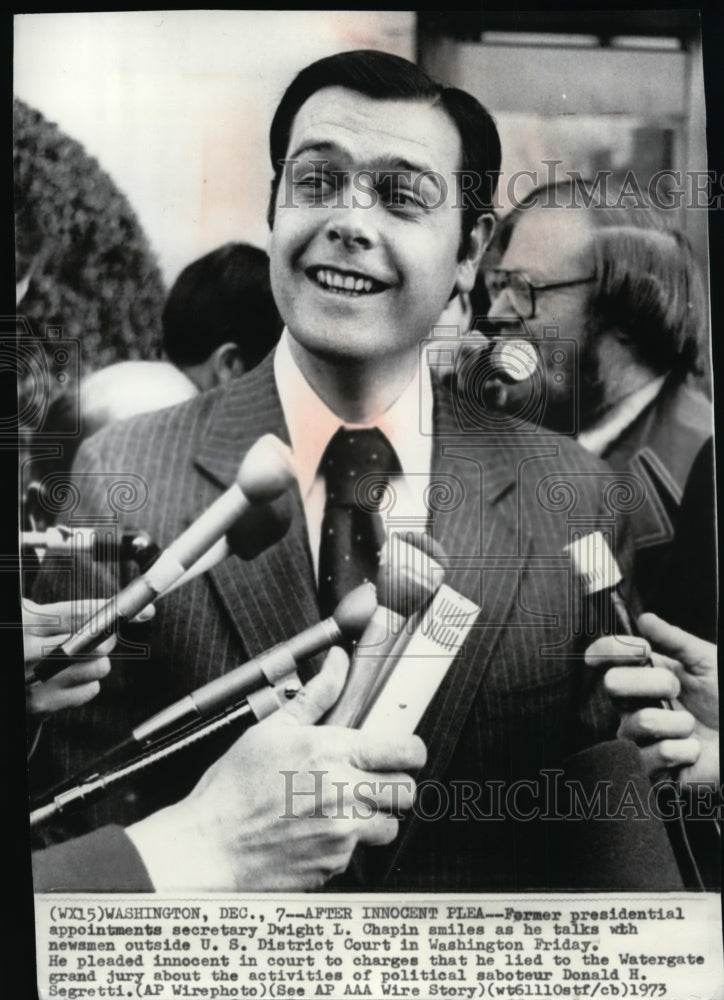 1973 Press Photo Dwight L. Chapin pleads innocent to Watergate Grand Jury-Historic Images