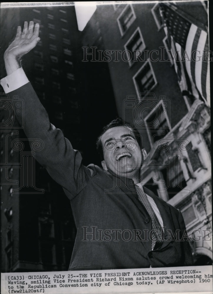 1960 Vice President Richard Nixon waving to crowd in Chicago - Historic Images