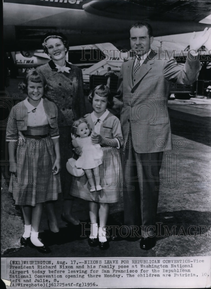 1956 VP Richard Nixon and his family posing at Washington Airport - Historic Images