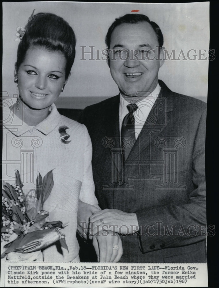 1967 Press Photo Florida Governor Claude Kirk marries Erika Mattfeld in Fl. - Historic Images