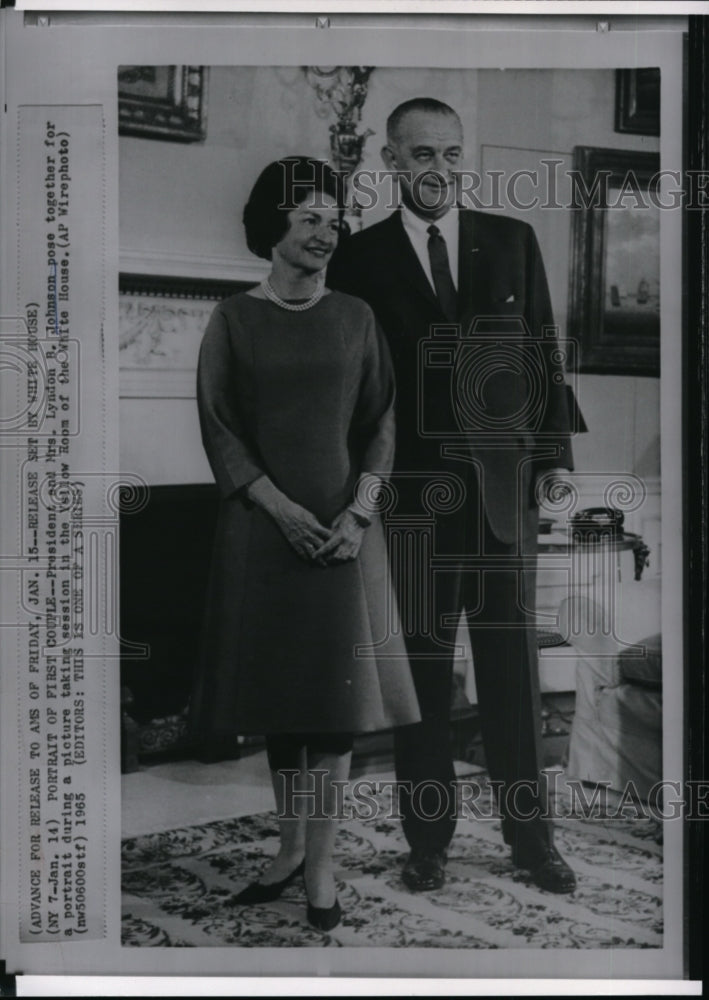 1965 Press Photo President and Mrs. Lyndon B. Johnson, White House portrait - Historic Images