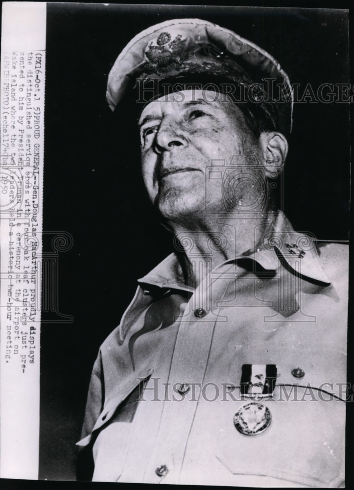 1950 General Douglas MacArthur displays his service cross - Historic Images