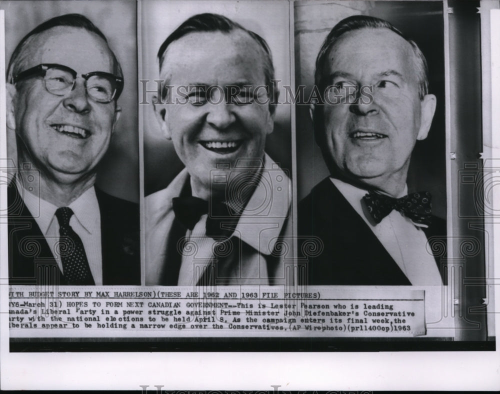 1963 Press Photo Canada&#39;s Lester Pearson smiling in three portraits - Historic Images