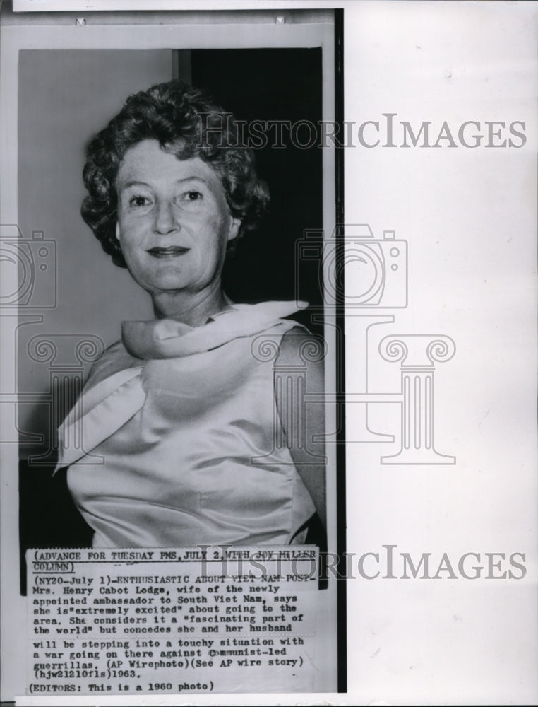 1960 Press Photo Mrs. Henry Cabot Lodge, wife of Ambassador to South Vietnam. - Historic Images