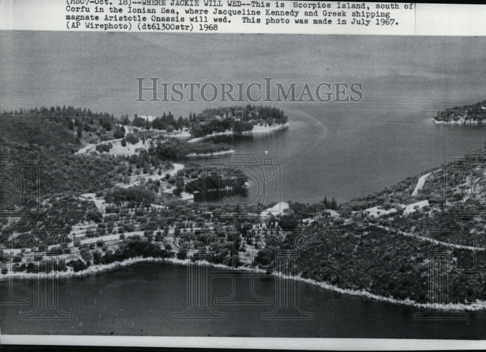 1967 Press Photo Scorpios Island, south of Corfu in the Ionian Sea. - Historic Images