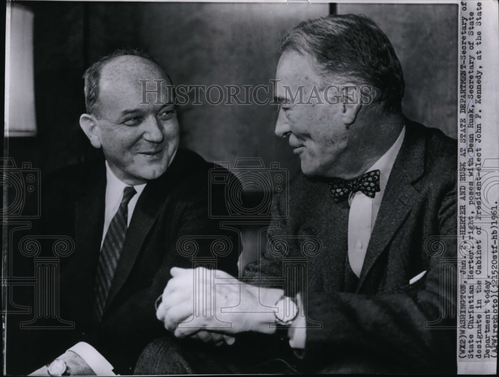 1961 Press Photo Christian Herter &amp; Dean Rusk at state department. - Historic Images