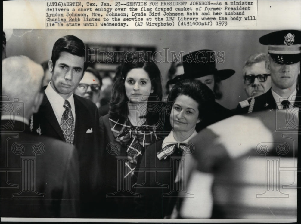 1973 Charles Robb with wife Lynda &amp; Mrs Jonhson during funeral - Historic Images