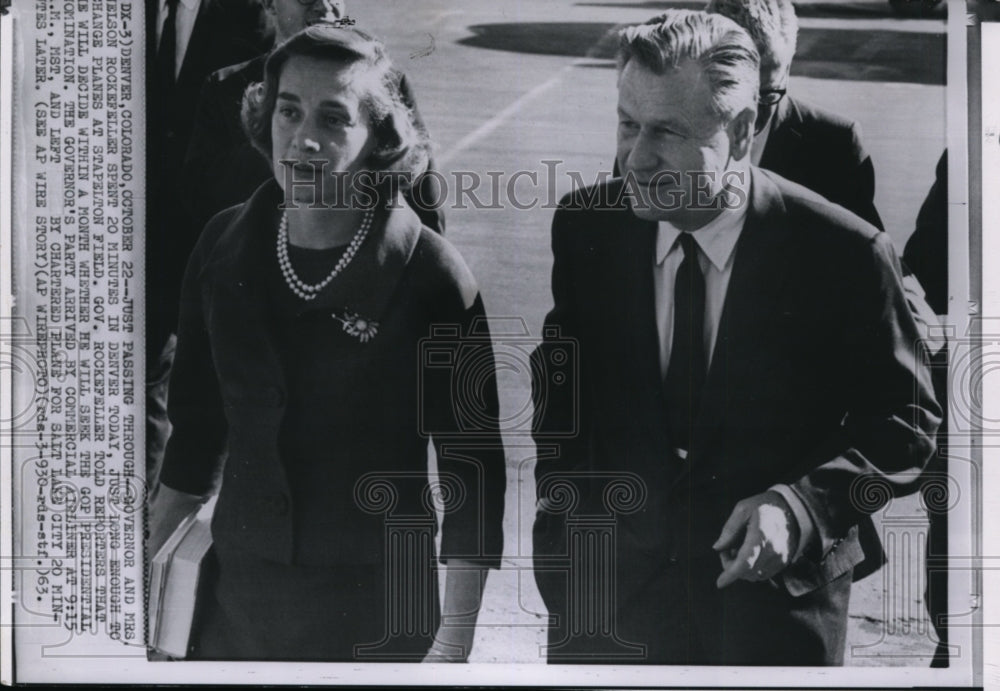 1963 Press Photo Governor and Mrs. Nelson Rockefeller at Stapelton Field, Denver-Historic Images