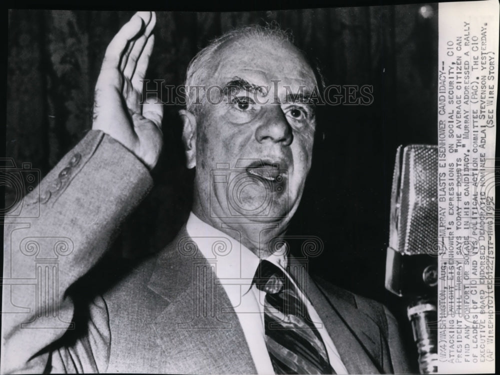 1952 Press Photo Phil Murray addressing a rally of leaders of CIO and PAC - Historic Images