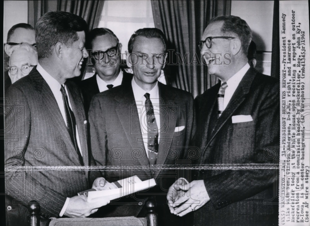 1962 Press Photo President Kennedy with Sen. Clinton Anderson and L. Rockefeller-Historic Images