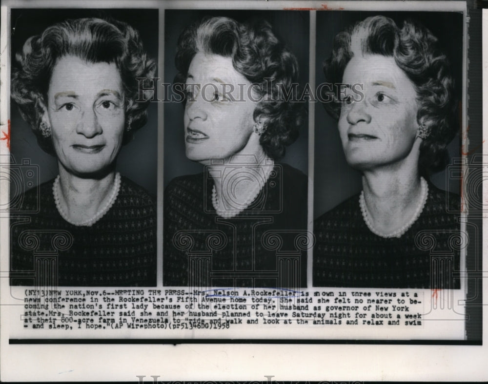 1958 Three views of Mrs. Nelson Rockefeller at a news conference - Historic Images