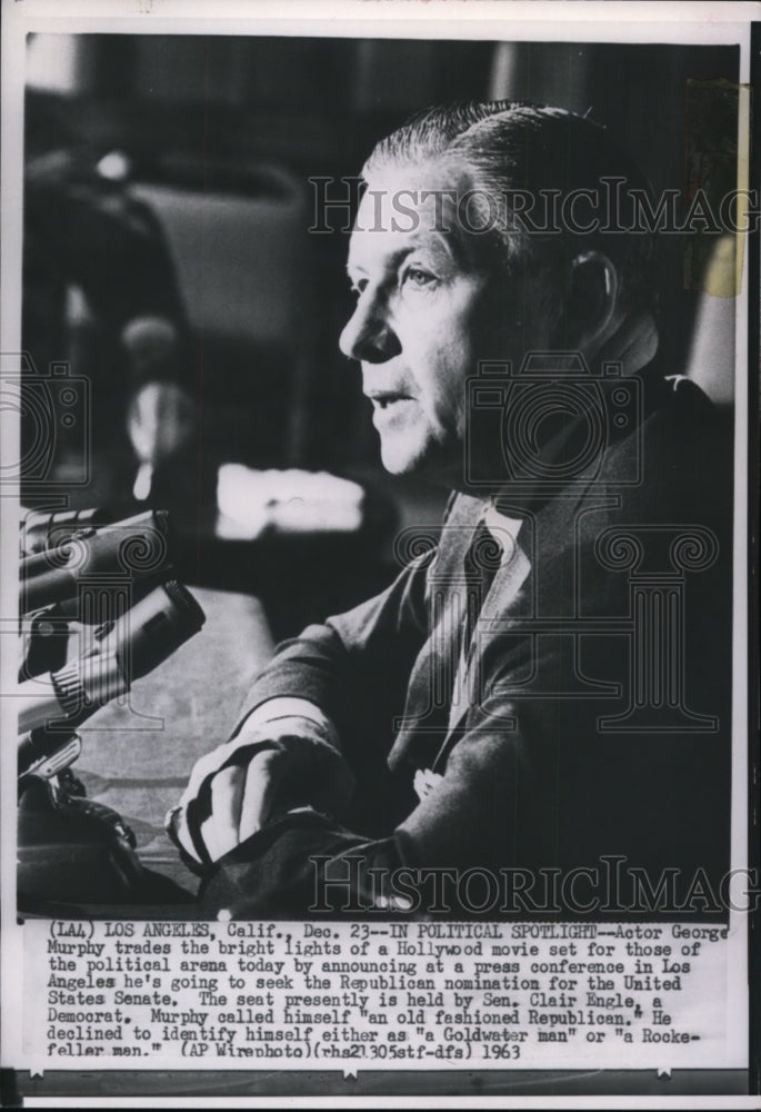 1963 Press Photo Actor George Murphy at a press conference in Los Angeles-Historic Images