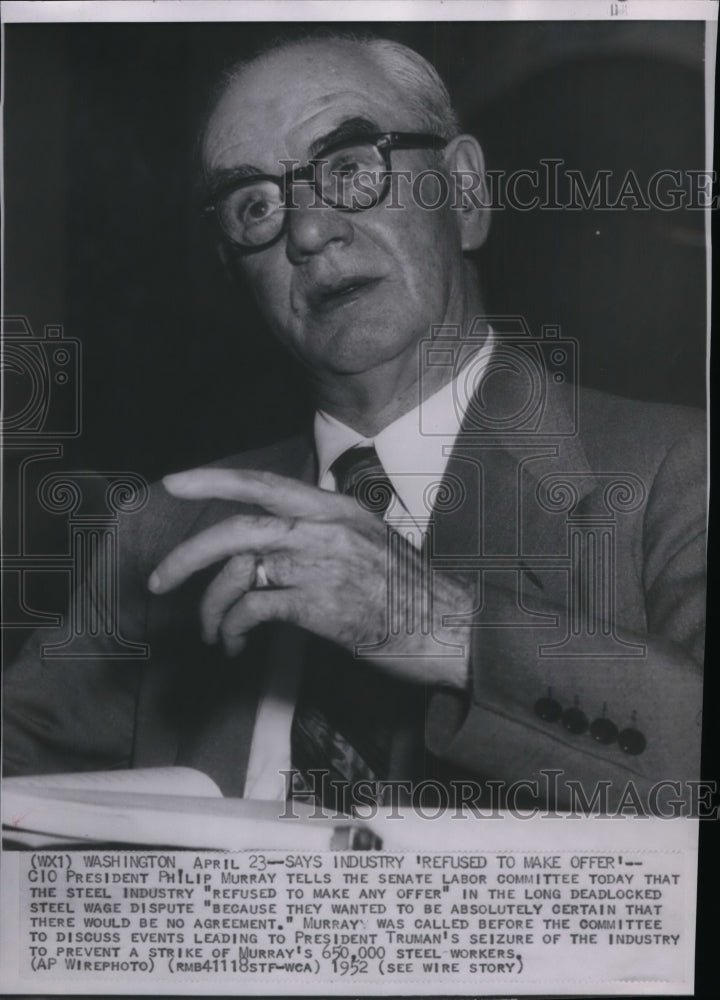 1952 Press Photo CIO Pres. Philip Murray in a speech with Senate Labor Committee-Historic Images